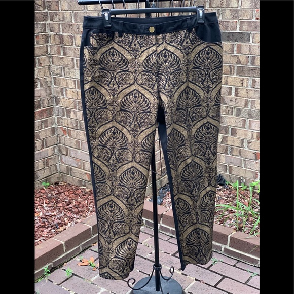 GOLD JACQUARD STRAIGHT-LEG PANTS - Picture 5 of 11